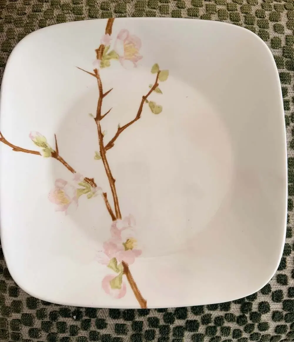 Set of 8 Discontinued Corelle Cherry Blossom Square Dinner Plate